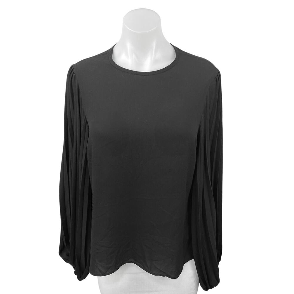 Express Black Pleated Long Sleeve Relaxed Career Crew Neck Blouse Top Size M